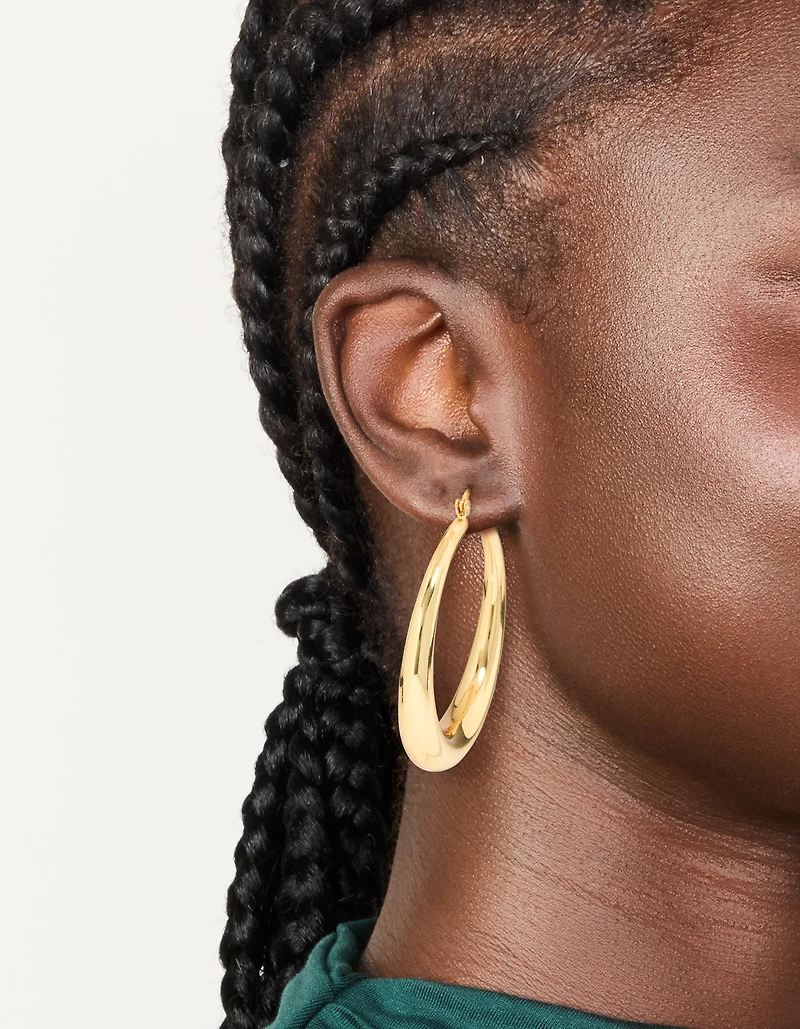 Gold Plated Thick Thin Hoop Earrings