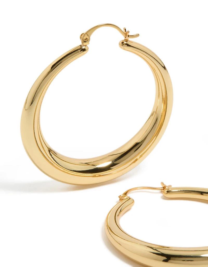 Gold Plated Thick Thin Hoop Earrings