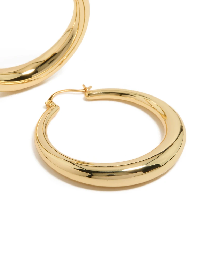 Gold Plated Thick Thin Hoop Earrings