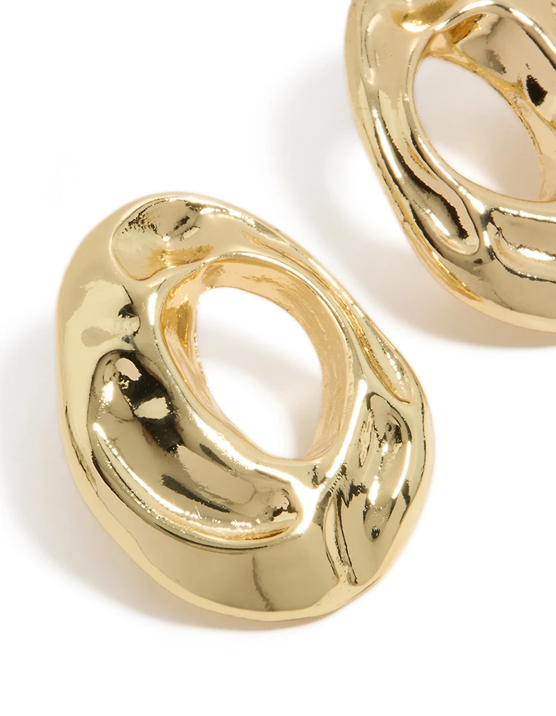 Gold Plated Open Organic Circle Stud Earrings