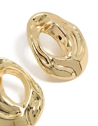 Gold Plated Open Organic Circle Stud Earrings