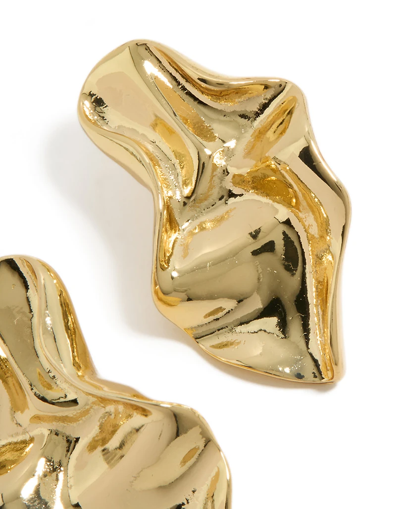 Gold Plated Wavy Organic Drop Stud Earrings