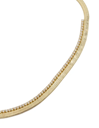 Gold Plated Cubic Zirconia & Snake Chain Necklace