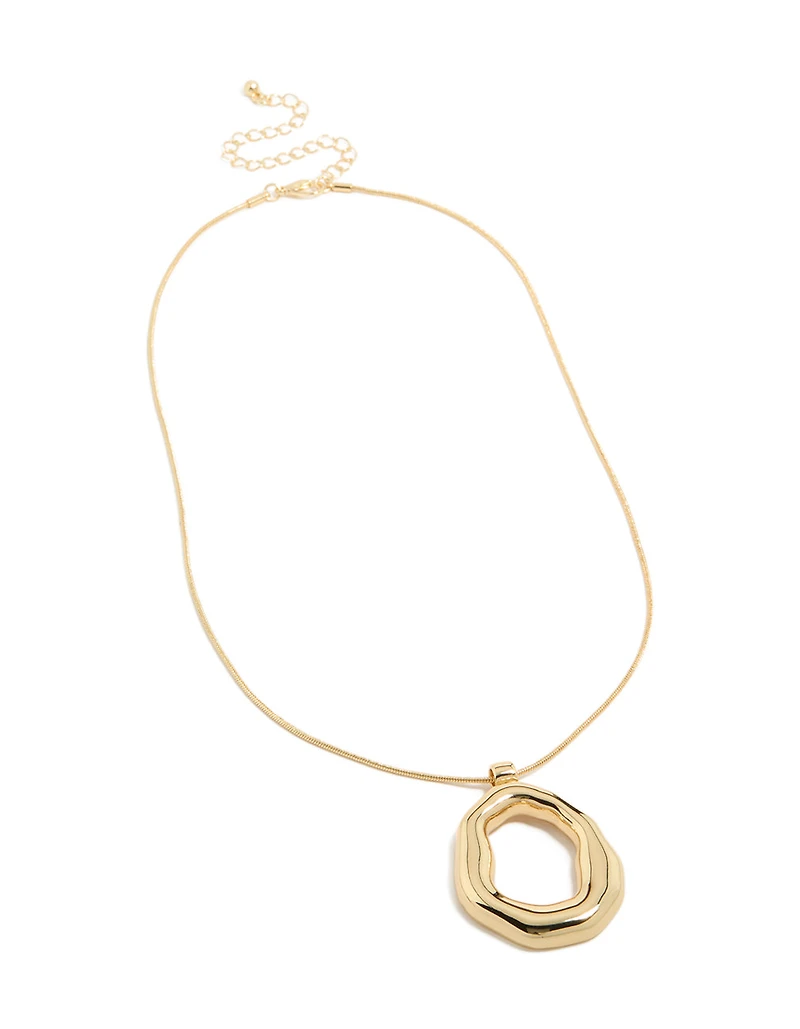 Gold Plated Organic Circle Pendant Necklace