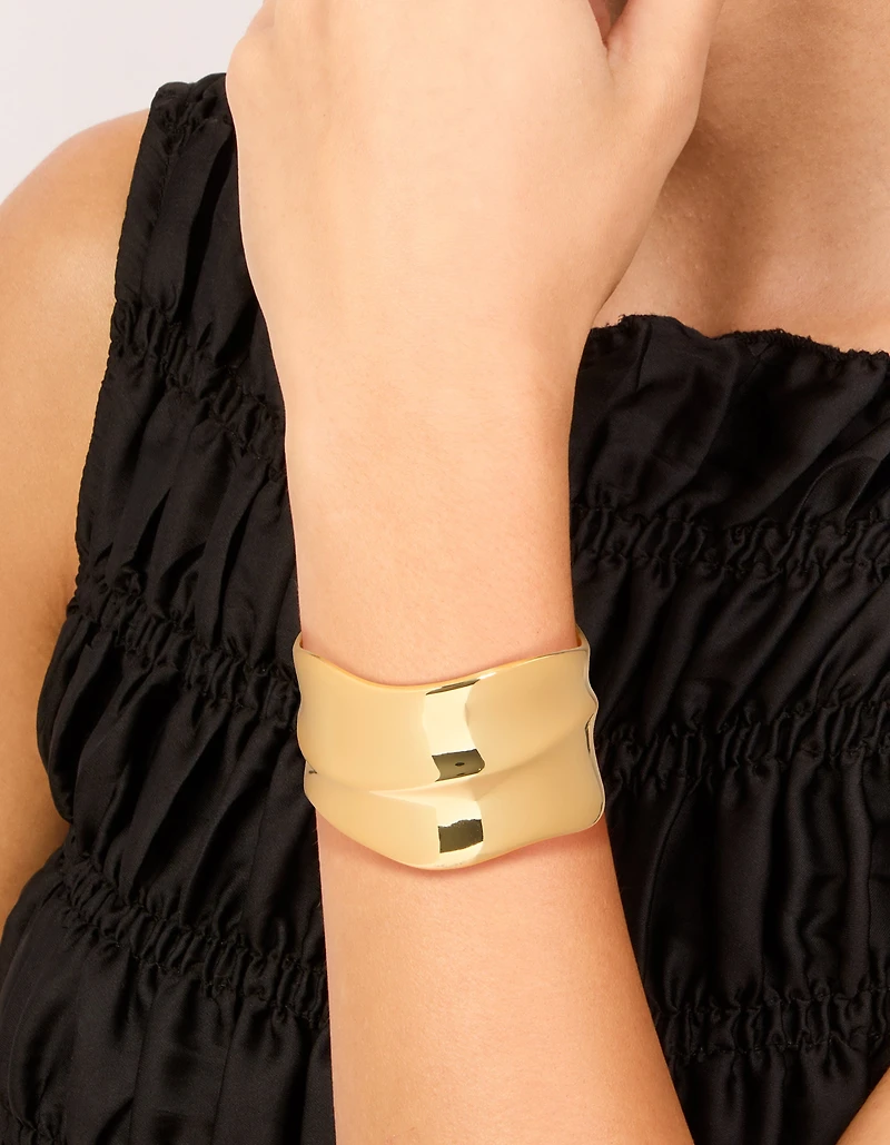 Gold Plated Wide Organic Wrist Cuff
