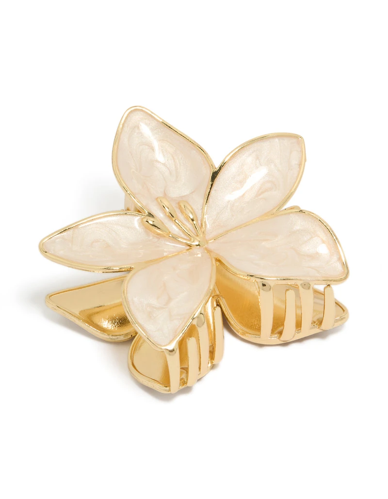 Gold Cream Enamel Tropical Stem Hair Claw Clip