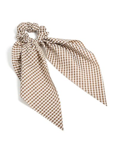 Brown & White Fabric Checkered Print Scrunchie Scarf