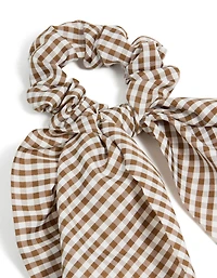 Brown & White Fabric Checkered Print Scrunchie Scarf