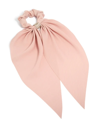 Peach Pink Diamante Long Scarf Scrunchie
