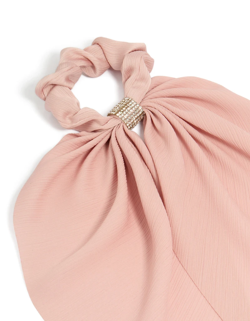 Peach Pink Diamante Long Scarf Scrunchie