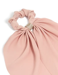 Peach Pink Diamante Long Scarf Scrunchie