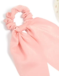 Printed Flowers & Pink Fabric Scarf Scrunchies 2-Pack