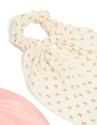 Printed Flowers & Pink Fabric Scarf Scrunchies 2-Pack