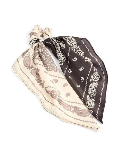 Chouchouchet long en tissu à motif paisley brun chocolat et crème
