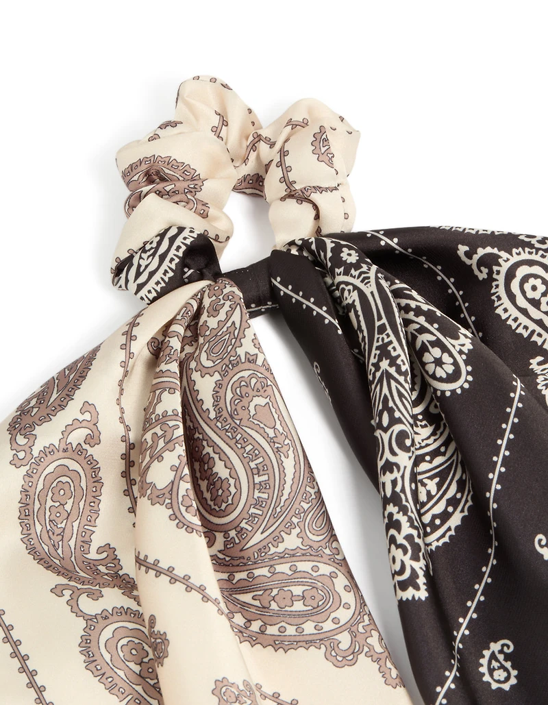Chocolate Brown & Cream Paisley Printed Fabric Long Scarf Scrunchie