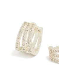 Silver Plated Cubic Zirconia Trio Layered Huggie Earrings