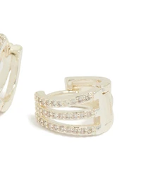 Silver Plated Cubic Zirconia Trio Layered Huggie Earrings