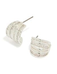 Silver Plated Cubic Zirconia 4 Layered Huggie Earrings