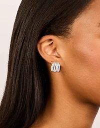 Silver Plated Cubic Zirconia 4 Layered Huggie Earrings
