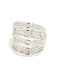 Silver Plated Cubic Zirconia 4 Layered Huggie Earrings