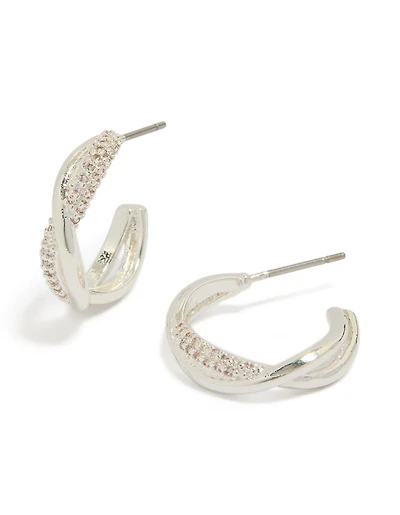 Silver Plated Cubic Zirconia Twist Hoop Earrings