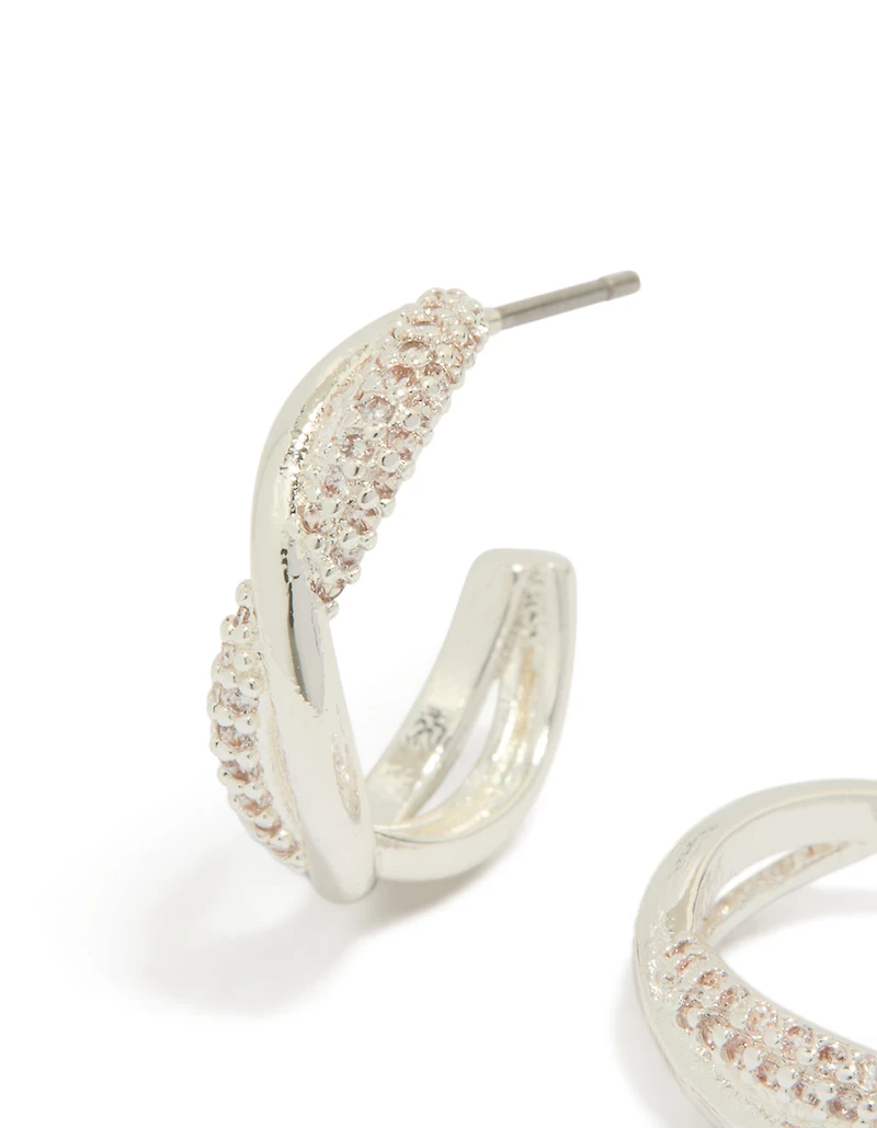Silver Plated Cubic Zirconia Twist Hoop Earrings