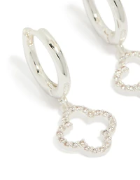 Silver Plated Cubic Zirconia Flower Huggie Drop Earrings