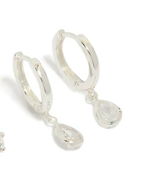 Silver Plated Cubic Zirconia Hoop & Stud Earrings 2-Pack