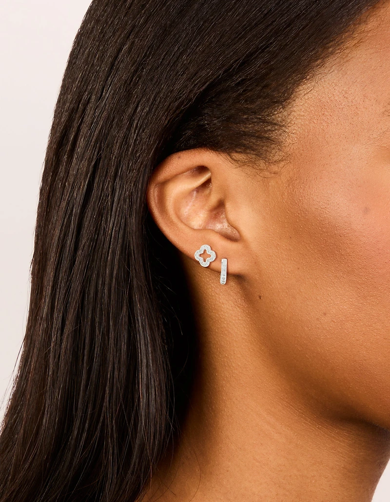 Silver Plated Cubic Zirconia Flower Stud & Huggie Earrings 2-Pack