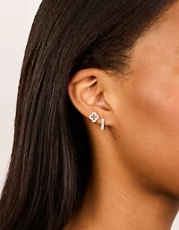 Silver Plated Cubic Zirconia Flower Stud & Huggie Earrings 2-Pack