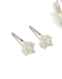 Boucles d’oreilles Huggie en zircone cubique plaquées argent et boucles d’oreilles Huggie fleuries