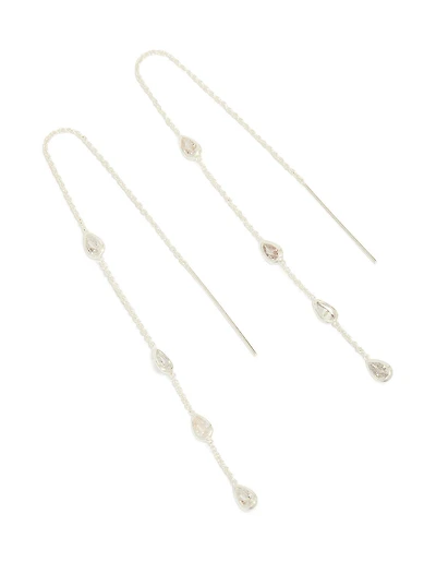 Silver Plated Station Pear Cubic Zirconia  Threader Earrings