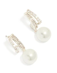 Silver Plated Cubic Zirconia Illusion Pearl Drop Earrings