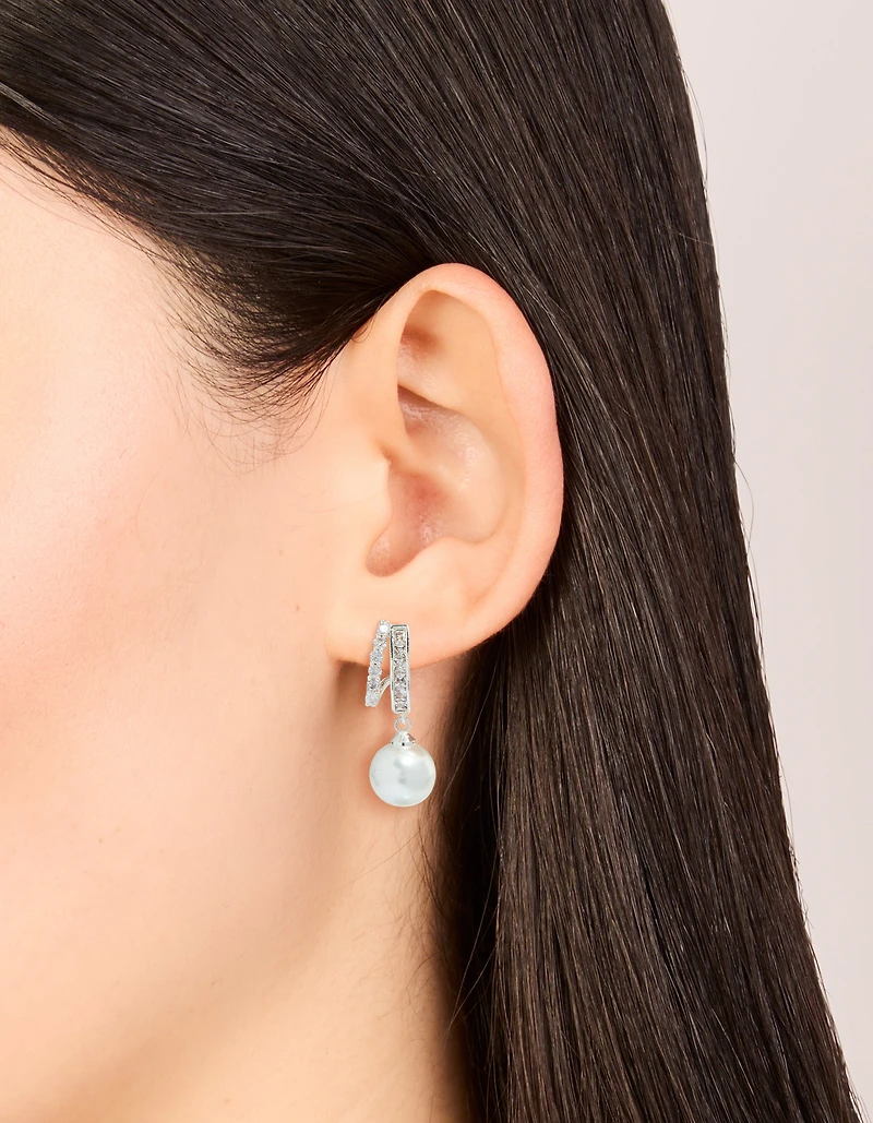Boucles d’oreilles en perle en zircone cubique plaquées argent