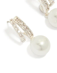 Silver Plated Cubic Zirconia Illusion Pearl Drop Earrings
