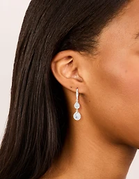 Silver Plated Double Teardrop Cubic Zirconia Hook Earrings