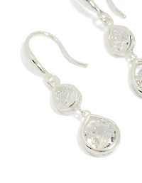 Silver Plated Double Teardrop Cubic Zirconia Hook Earrings