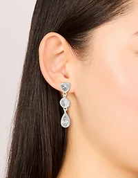 Silver Plated Cubic Zirconia Organic Circles Triple Drop Earrings