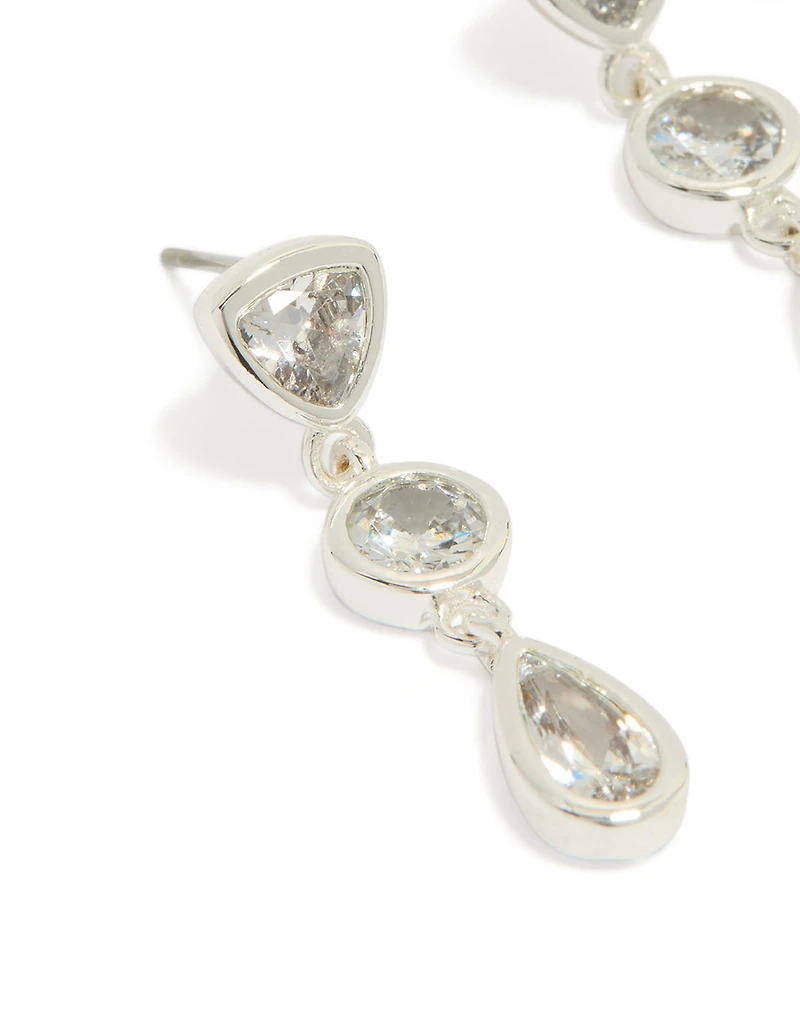 Silver Plated Cubic Zirconia Organic Circles Triple Drop Earrings
