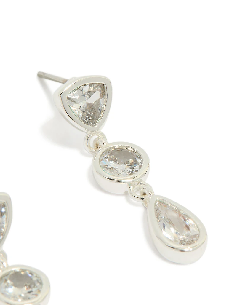 Boucles d’oreilles organiques triple goutte en zircone cubique plaquées argent