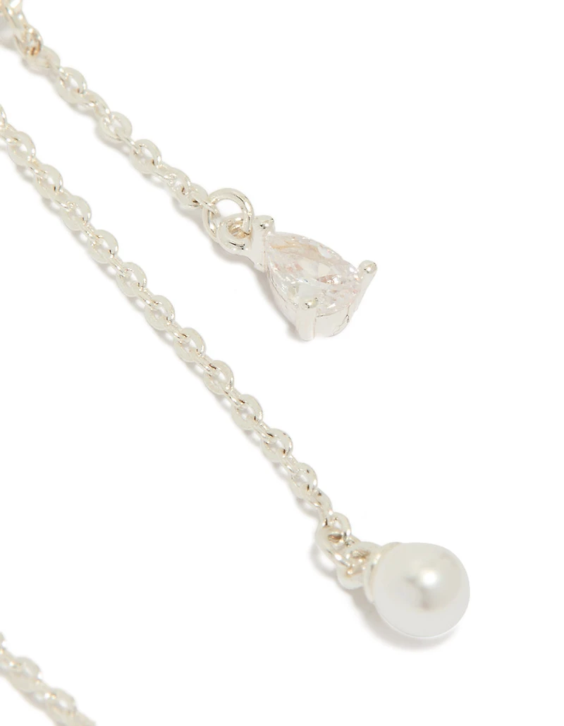 Silver Plated Cubic Zirconia Moon & Butterfly Drop Earrings