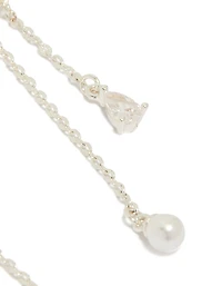 Silver Plated Cubic Zirconia Moon & Butterfly Drop Earrings
