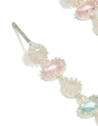 Silver Plated Pink & Blue Cubic Zirconia Oval & Round Stone Drop Earrings