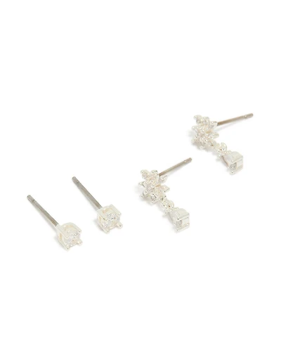 Boucles d’oreilles en floir en zircone cubique plaquées argent en forme de larme en forme de larme en paquet 2