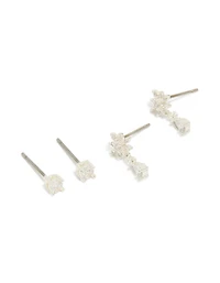 Boucles d’oreilles en floir en zircone cubique plaquées argent en forme de larme en forme de larme en paquet 2