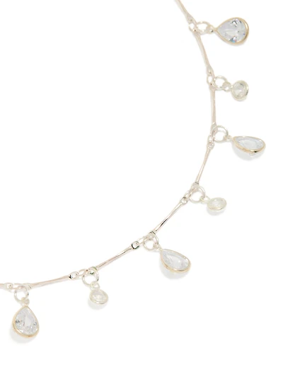 Silver Plated Cubic Zirconia Teardrop Charms Necklace