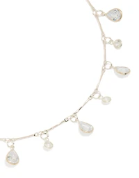 Silver Plated Cubic Zirconia Teardrop Charms Necklace