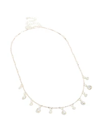 Silver Plated Cubic Zirconia Teardrop Charms Necklace