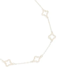 Silver Plated Cubic Zirconia Flower Charms Necklace