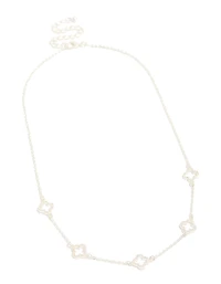 Silver Plated Cubic Zirconia Flower Charms Necklace